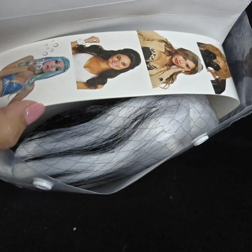 DREAMGIRL 12306 Adult Women Mid-Length Split Hues Glam Bob White Gray Black Wig